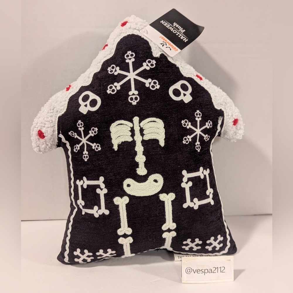 Halloween Plush Skeleton House Pillow - Black & White